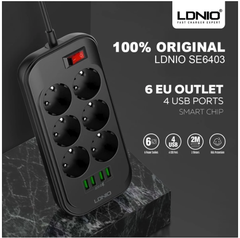 LDNIO Power Strip 6 Lubang dengan 4 USB 2