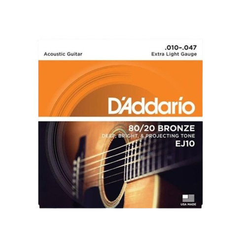 D'Addario Acoustic Guitar Strings 80/20 Bronze Extra Light Gauge 010-047 ｜ EJ10