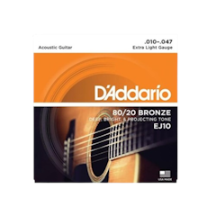 D'Addario Acoustic Guitar Strings 80/20 Bronze Extra Light Gauge 010-047