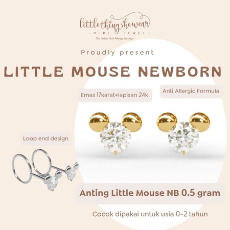 Littlethingshewear Anting Emas Bayi Little Mouse Swarovski 4