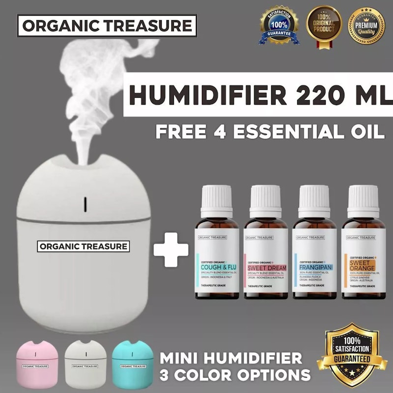 Organic Treasure Paket Mini Humidifier 220 ml + 4 Essential Oil 5