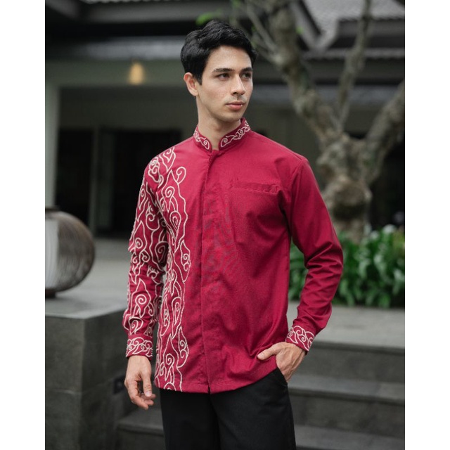 Kemeja Bordir Pria Adnan 02 (Maroon)