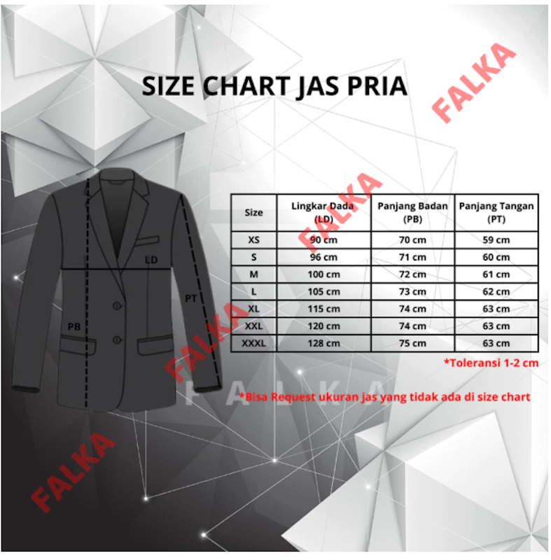 Falka 3 In 1 Setelan Jas Formal Pria Hitam List Putih