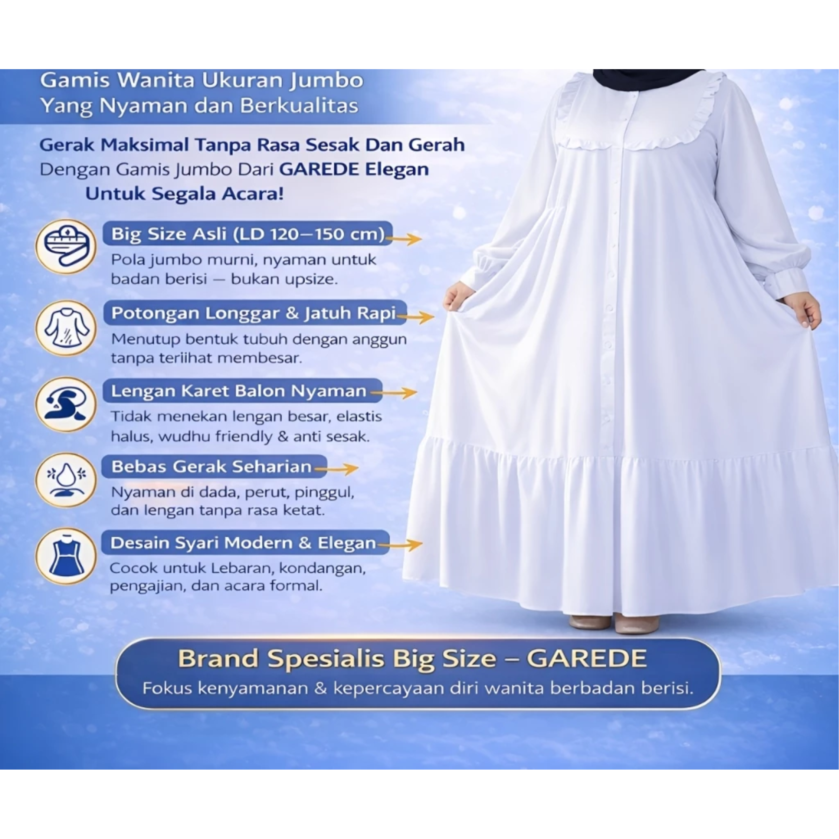  Garede Gamis Jumbo Crinkle Putih