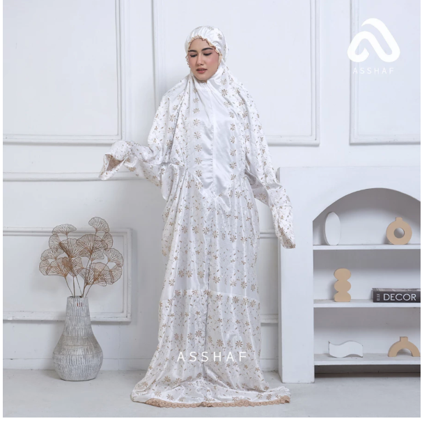  ASSHAF Mukena Dewasa Terusan Sutra Milo Renda Jumbo