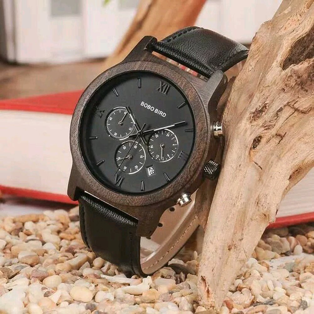 BOBO BIRD Jam Tangan Kayu Pria Leather Strap WP28