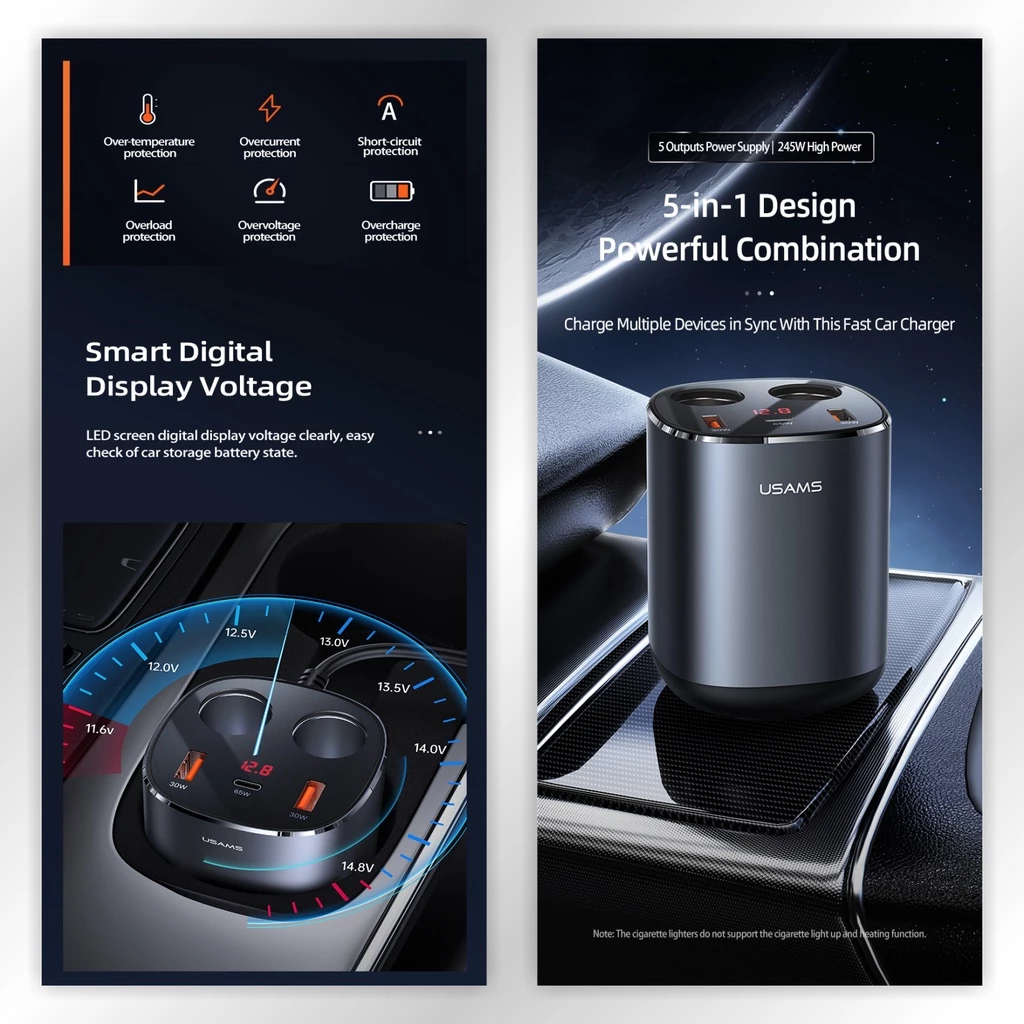 Usams Indonesia Teknologi USAMS Charger Mobil Dual Cigarette Lighters Fast Car Charge C28
