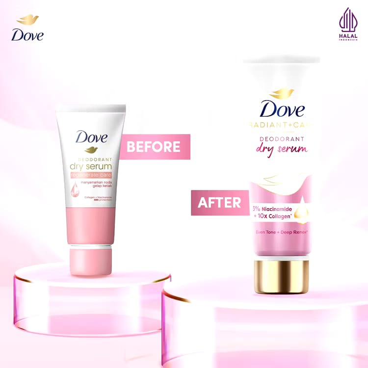 Unilever Indonesia Dove Radiant+Care Deodorant Dry Serum 3% Niacinamide + 10x Collagen 