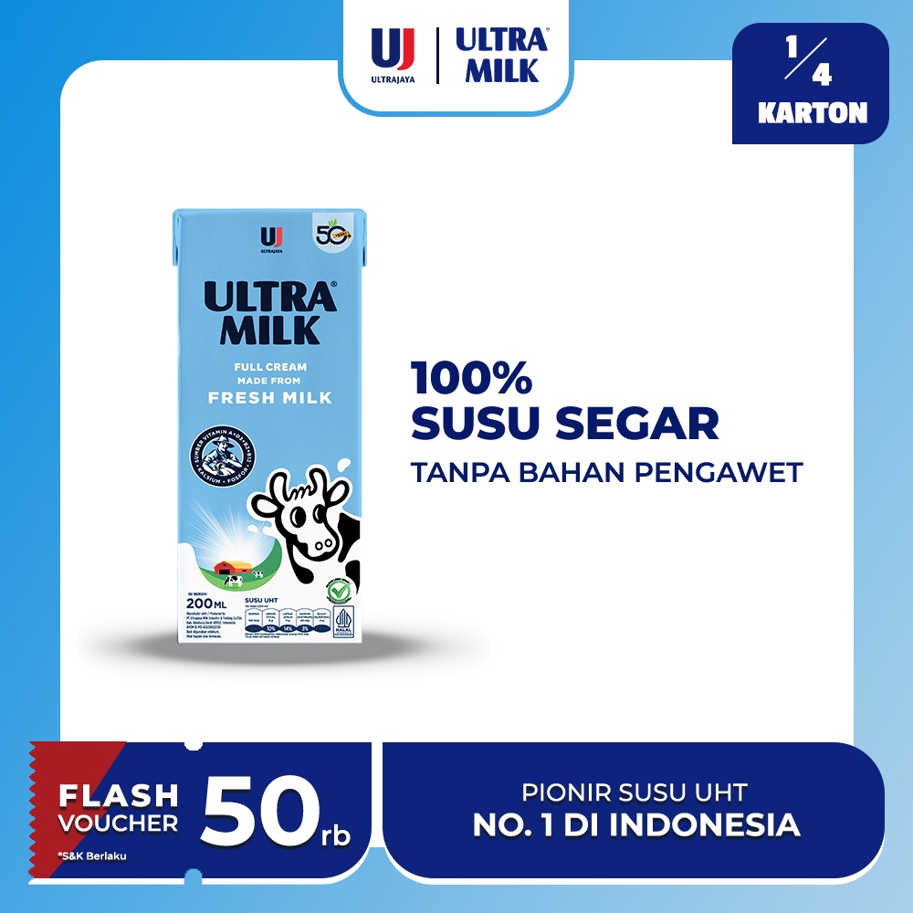 Ultrajaya  Ultra Milk Susu UHT Full Cream 200 ml (1 karton)