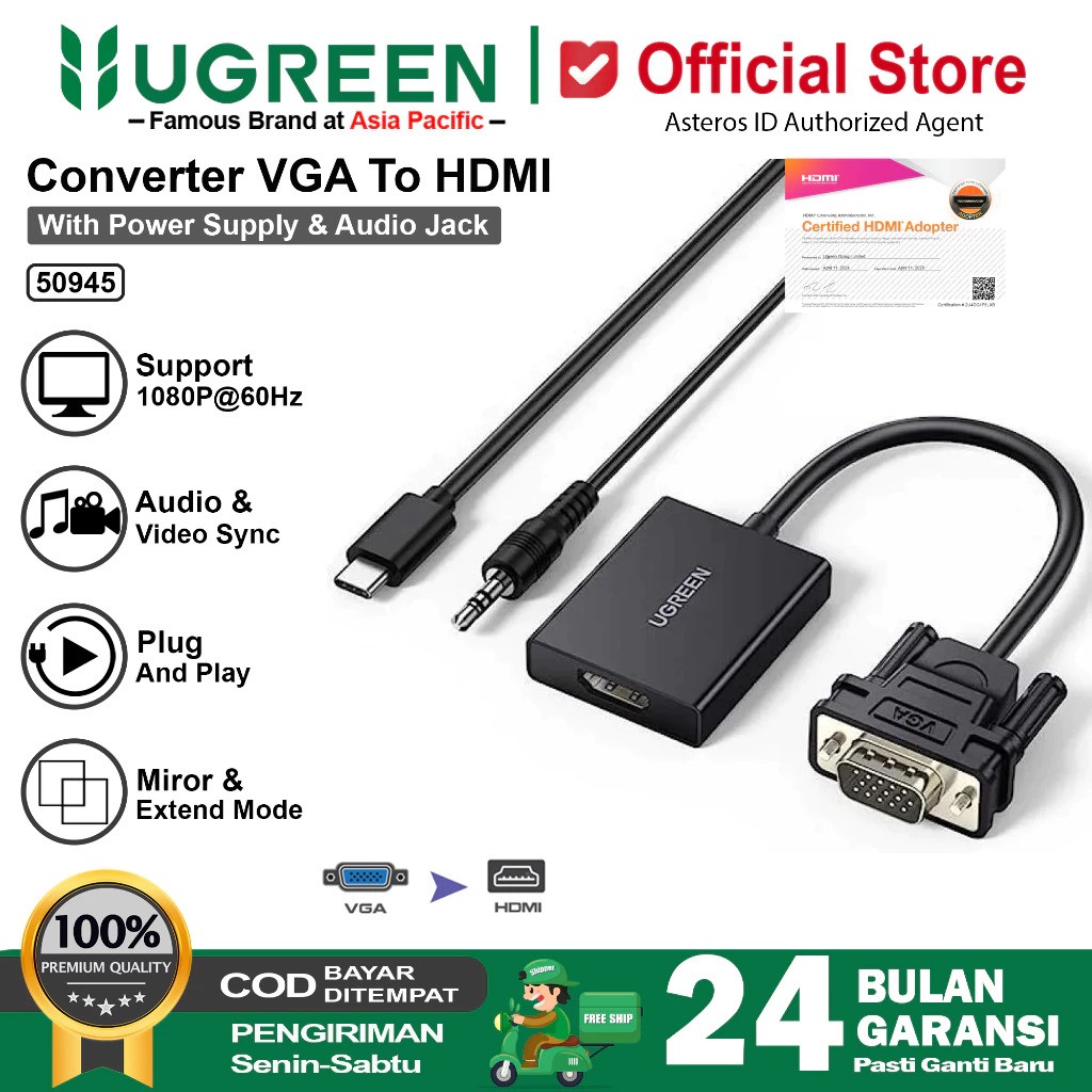 Ugreen Group UGREEN VGA to HDMI Adapter with Audio 50945