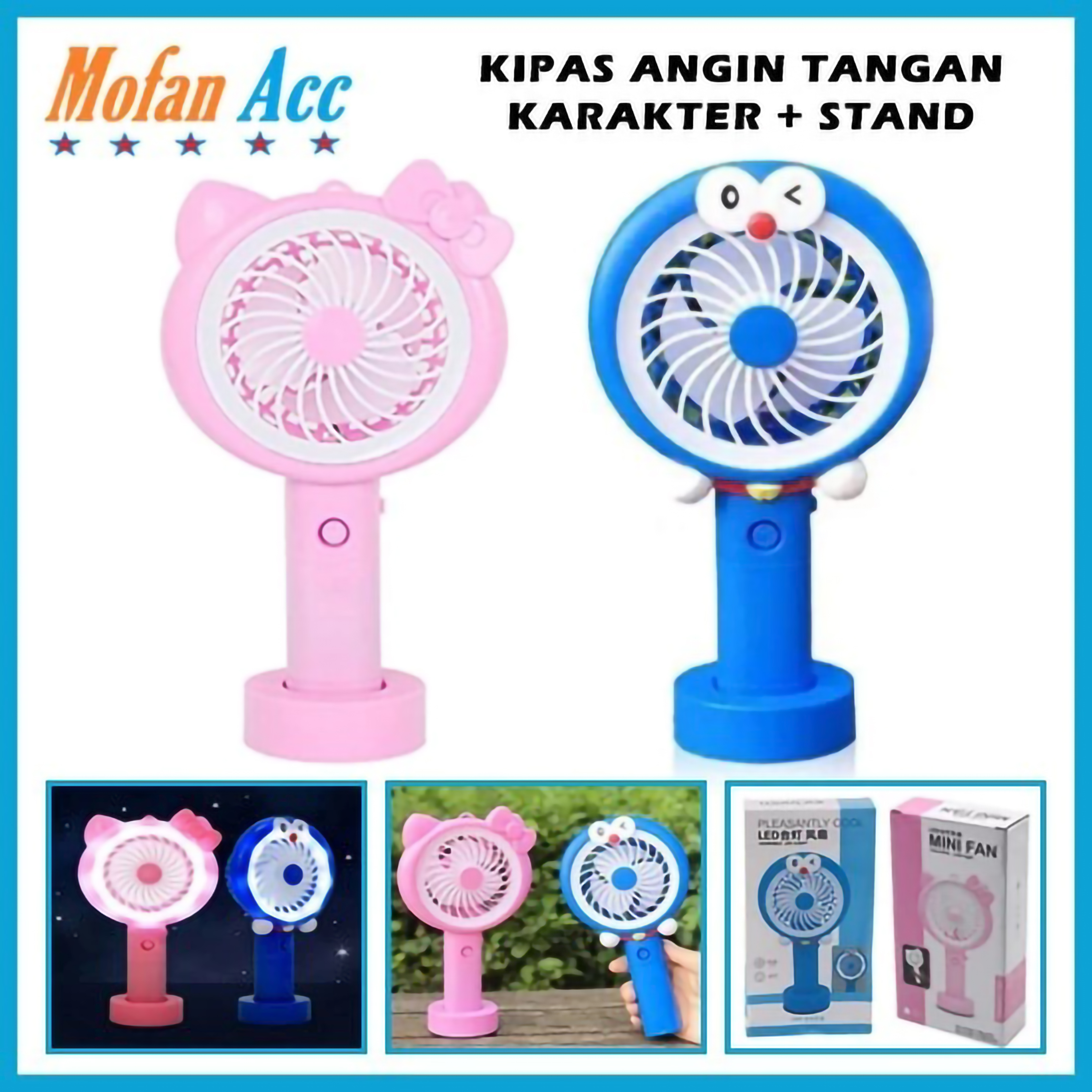  Kipas Angin Tangan Karakter + Lampu LED   SX-109