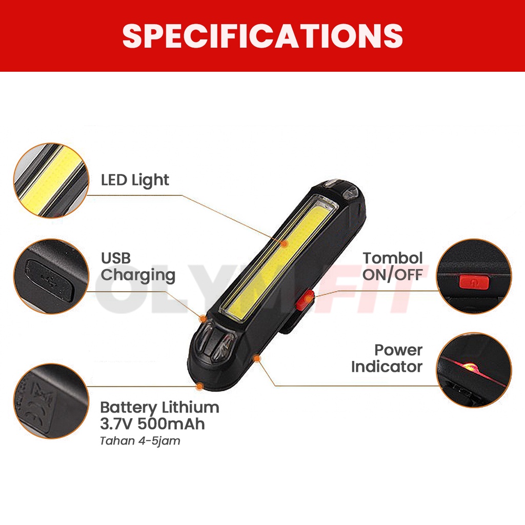 OLYM.FIT Lampu Sepeda Depan Belakang Tahan Air Waterproof