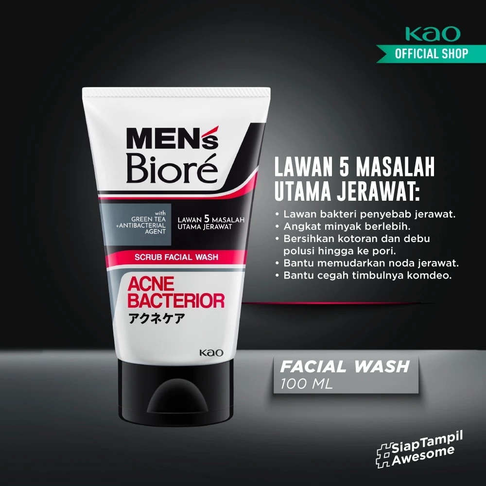 Kao  Men's Biore Scrub Facial Wash Acne Bacterior