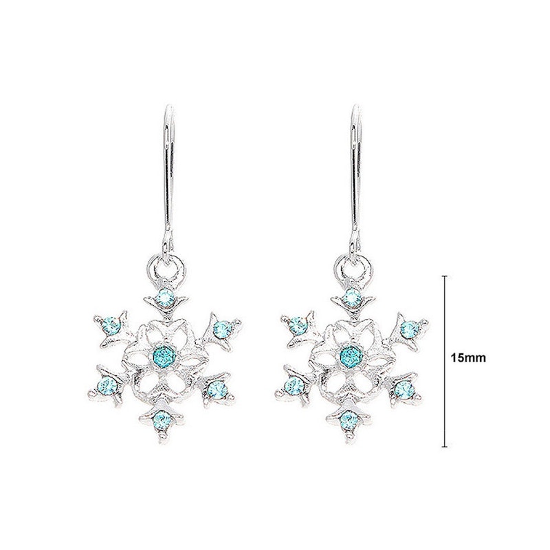 Glistening Snowflake Earrings with Sky Blue Austrian Element Crystals 2