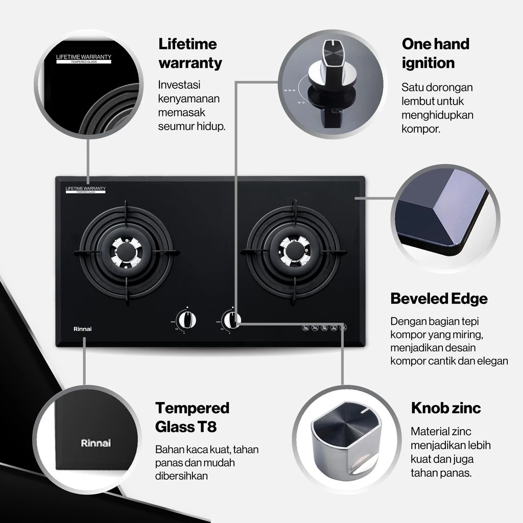 Rinnai Indonesia Rinnai Kompor Tanam Gas RB-772RO (G)