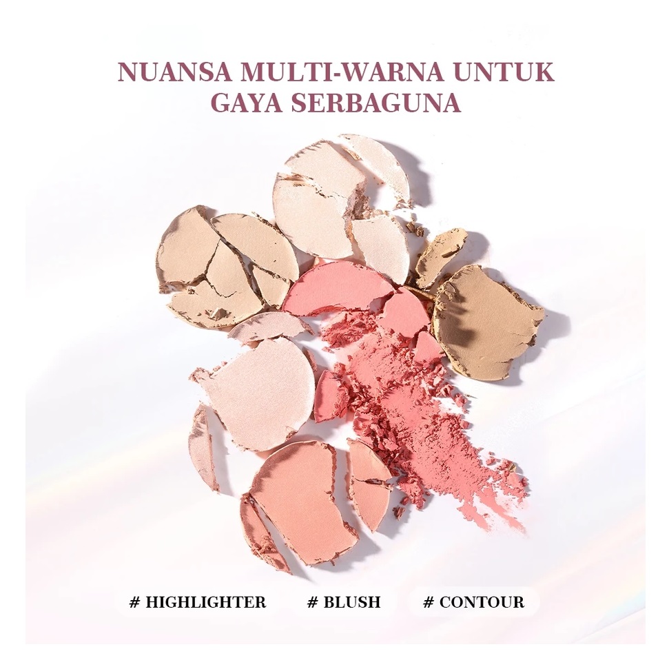 Xianghui Trading Indonesia URRACX Palette Highlighter & Contour & Blush Multi-Use CF-003 Rose Dew