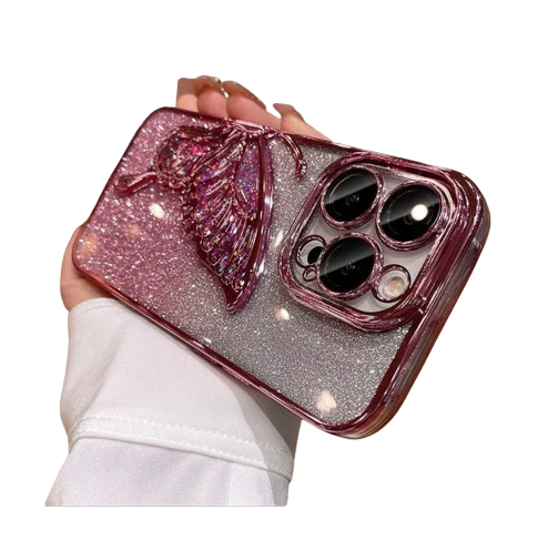 Luxury Quicksand Glitter Butterfly Case For iPhone 17 Pink