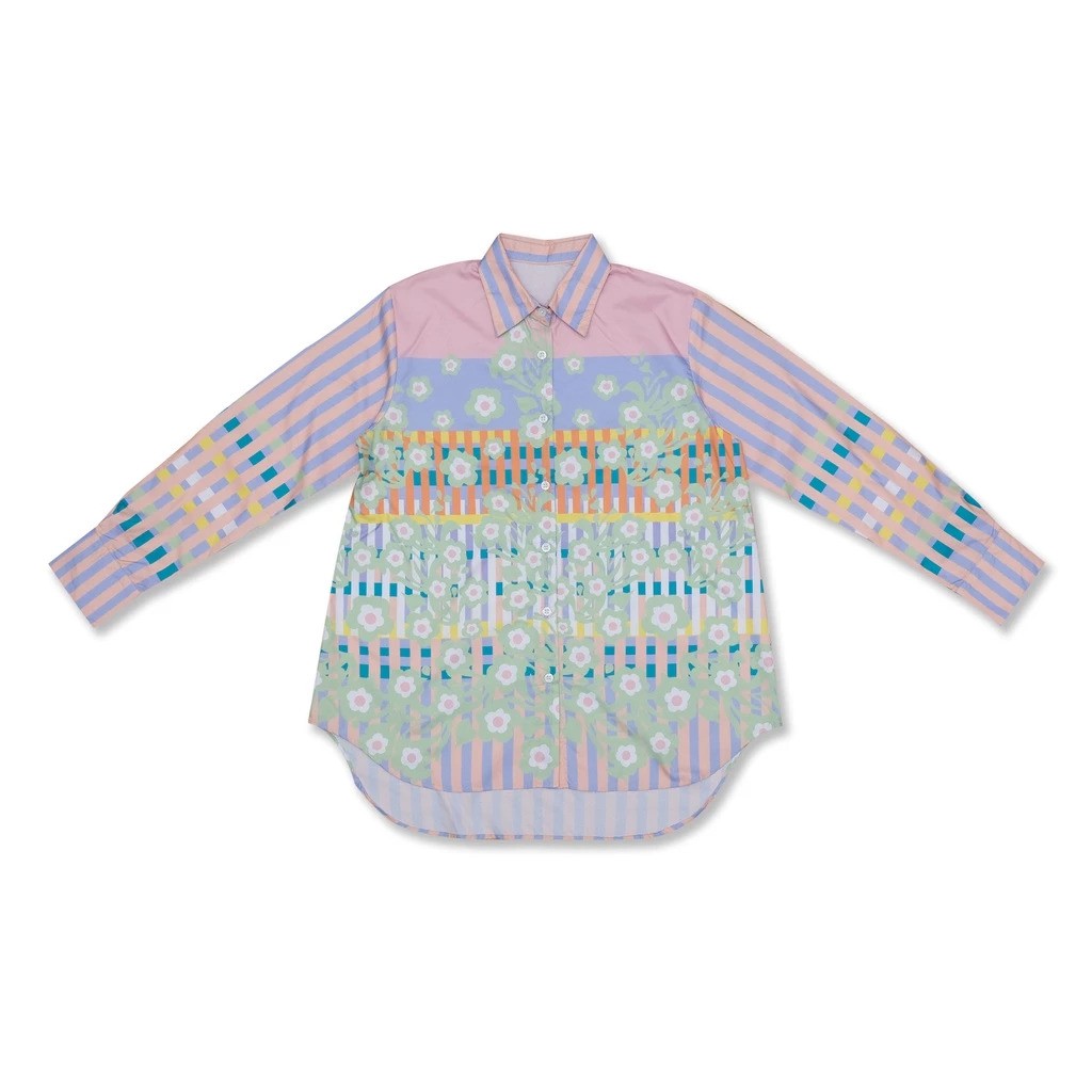 Rinda Salmun Two Wear RTW Studio Kemeja Lengan Panjang Print Picnic Playdate Peach