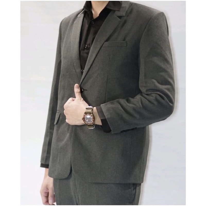 Jas Kancing Dua Wool Touch Abu Muda Slimfit 4
