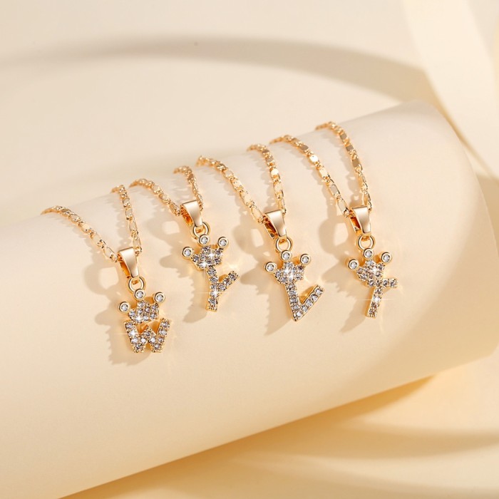 Lanme Jewelry  Kalung Titanium Wanita Huruf A-Z Gold Model Italy