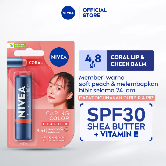 NIVEA Lip Balm Caring Color Coral 3 in 1 SPF 30 