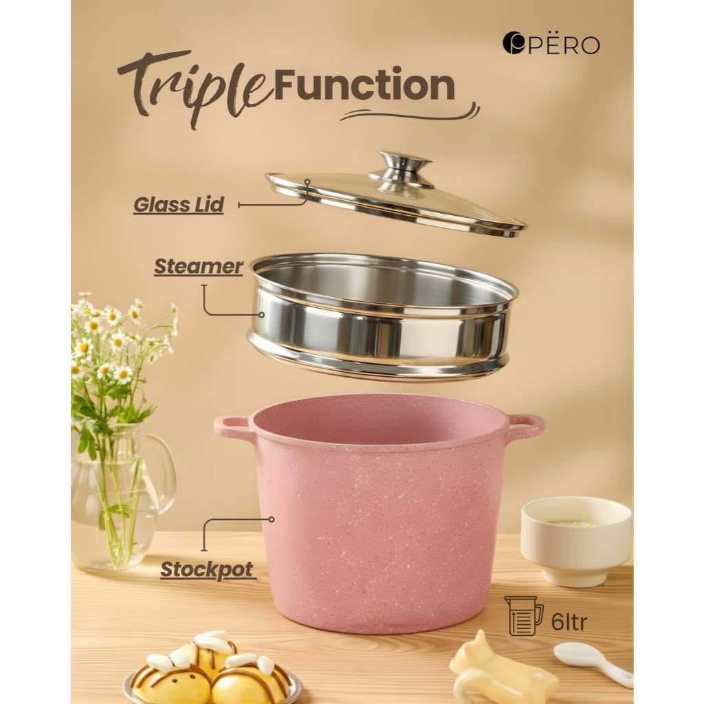 Pero Stock Pot 6 Ltr + Steamer 24 cm 5