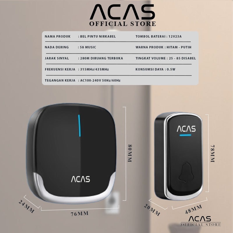 ACAS Wireless Doorbell (1 Button 2 Receiver) 5