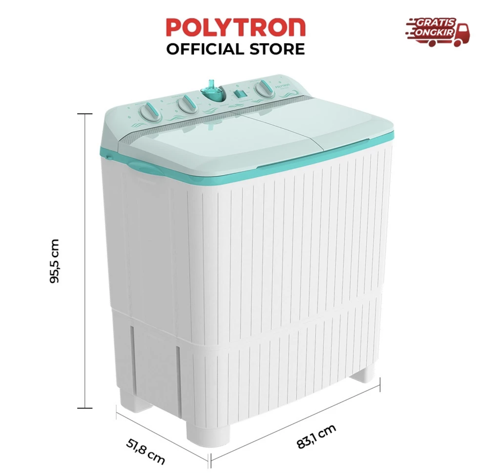 Hartono Istana Teknologi Polytron Mesin Cuci 2 Tabung Giant Series Hijab 10 kg PWM 1076G