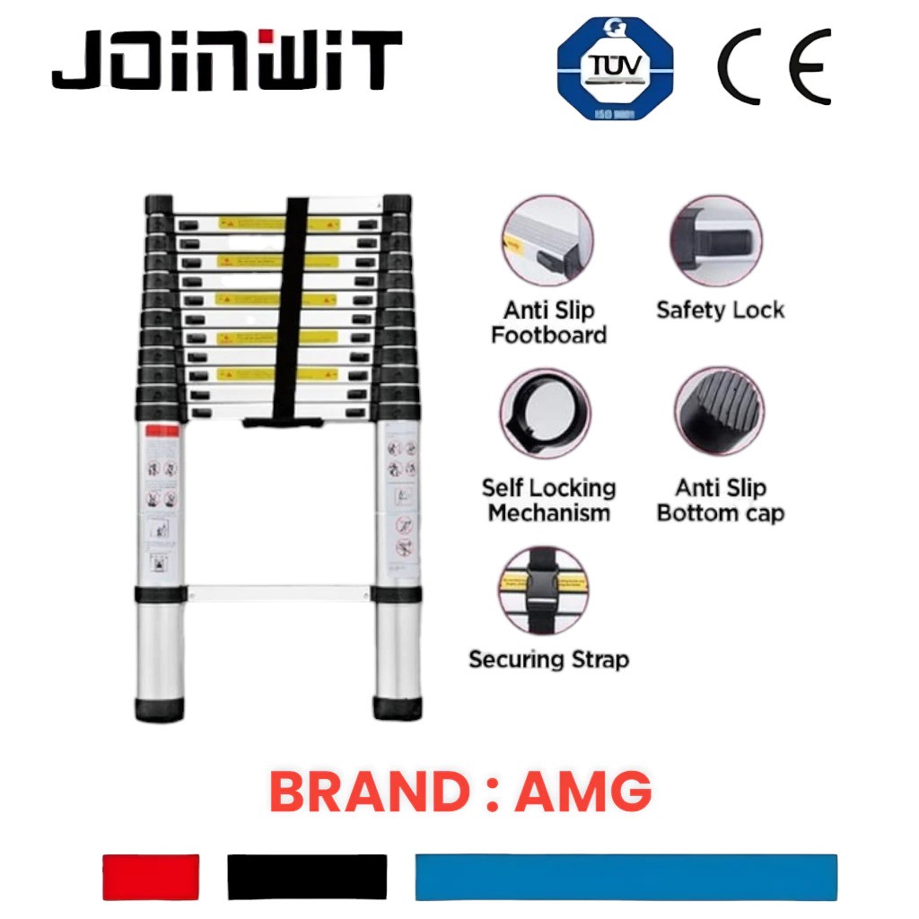  Single Telescopic Ladder 3.8M Hitam Biru