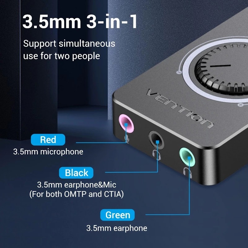 Vention Sound Card USB 2.0 with Microphone Input and Volume Control