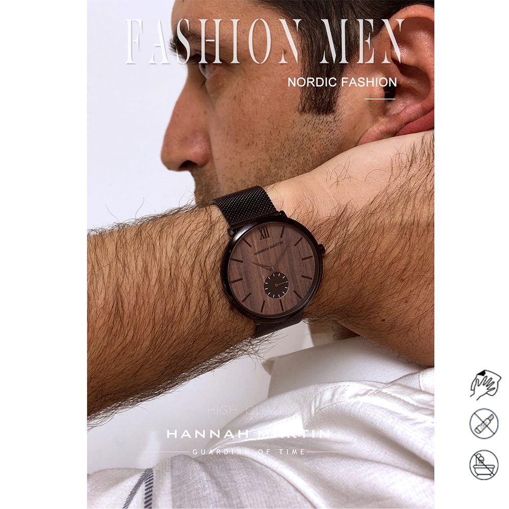 HANNAH MARTIN Kayu Arloji Cowok Quartz Men Watch  1002-2