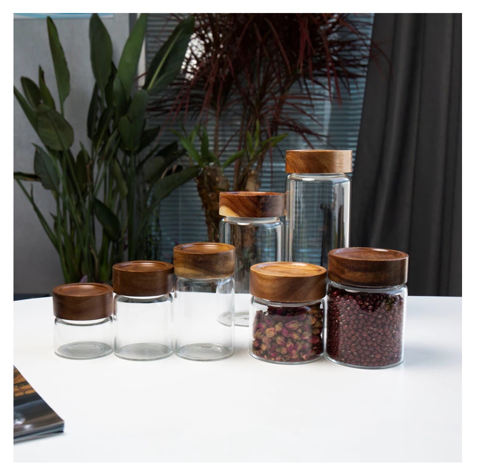  Trosten Round Glass Food Storage with Wooden Lid