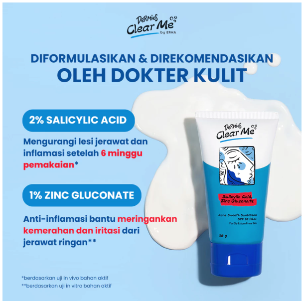ERHA Clinic Indonesia Dermies Clear Me Acne Smooth Sunscreen SPF 30 PA++