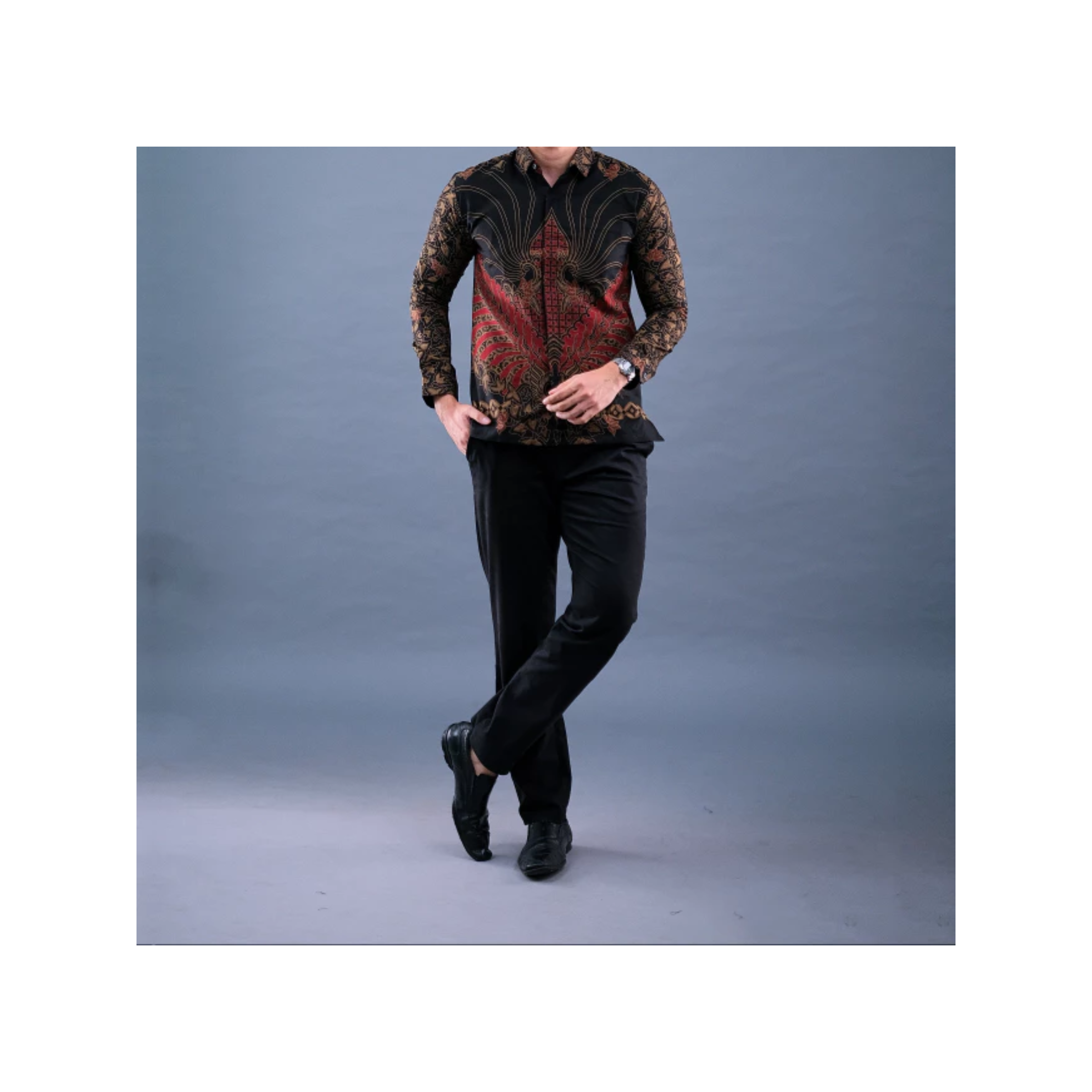  Batik Handara Benang Sari Maroon Kemeja Pria