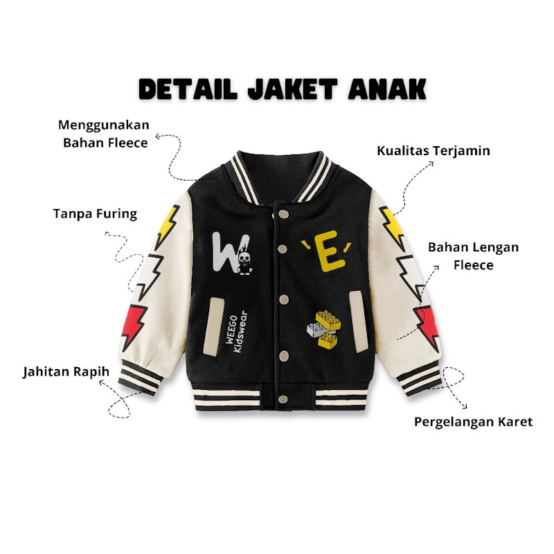 Weego Jaket Varsity Anak Motif Karakter Fearless 3