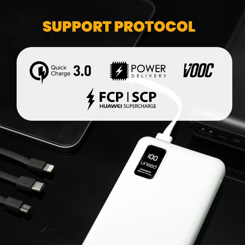 UNEED Manabox Series Built-in Cable Powerbank VOOC-QC-PD 20.000 mAh 5