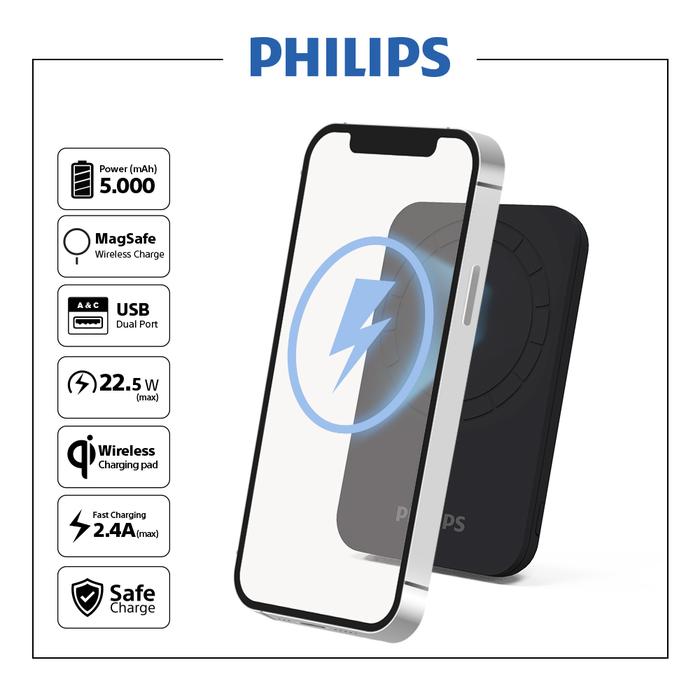 Philips Electronics Nederland B.V. Philips Magsafe Wireless Charger Power Bank 5.000 mAh DLP9339N