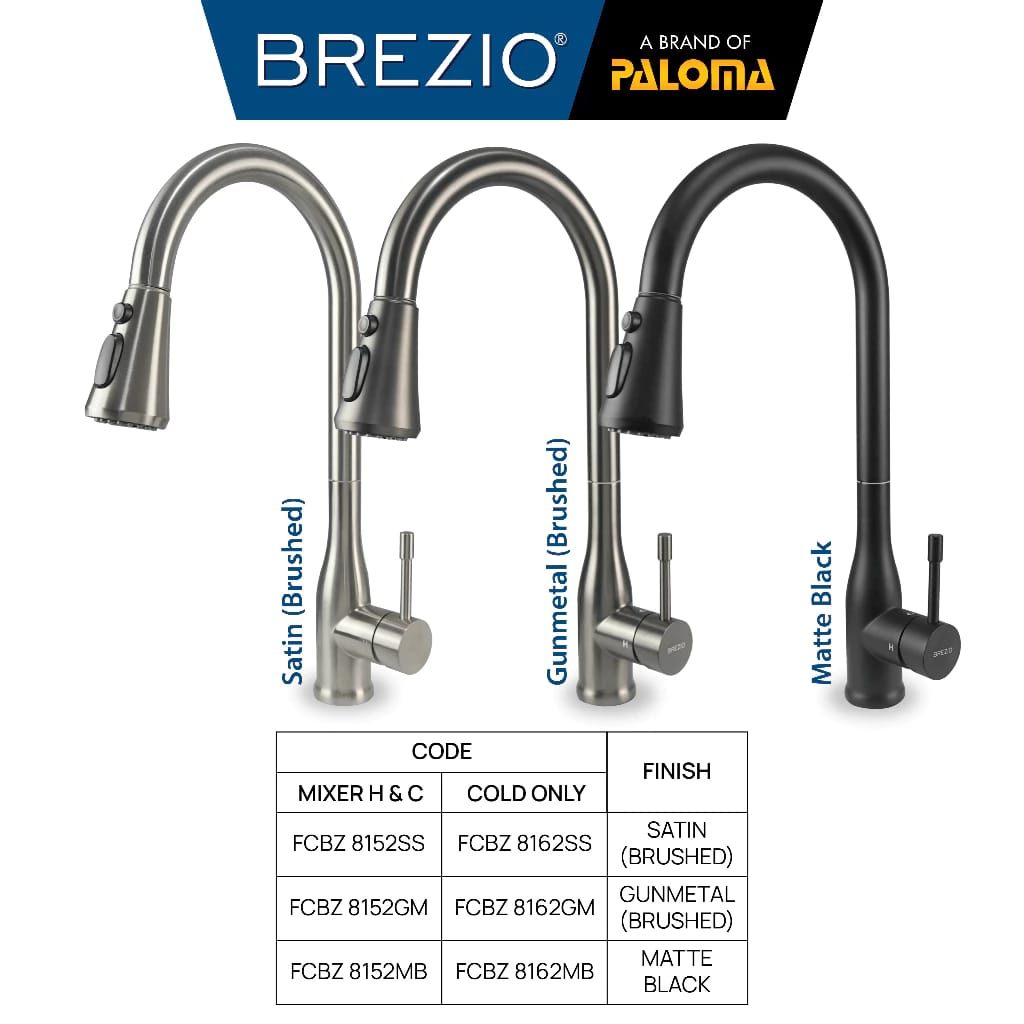 Paloma Hardware Brezio Sink Mixer with Pull-Out Spray Head 3-Mode FCBZ 8152