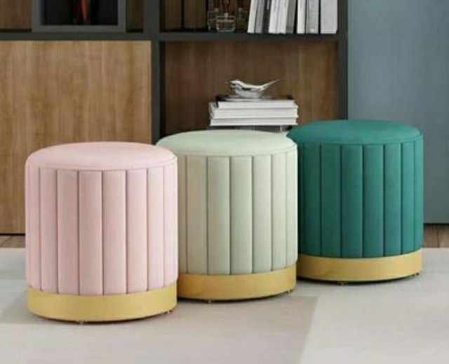 Round Ottoman Stool Vertical Line 
