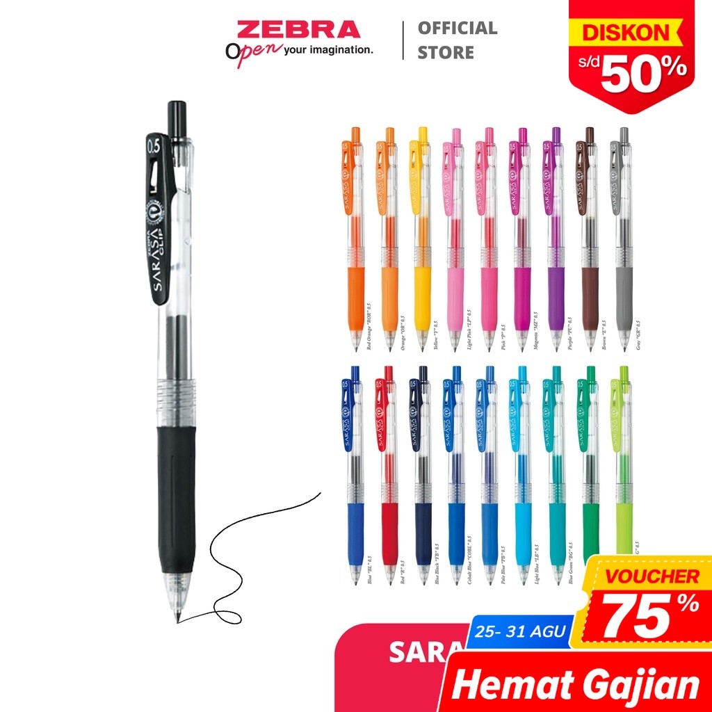 Zebra Gel Pen Pulpen Sarasa Clip 0.5 mm 5