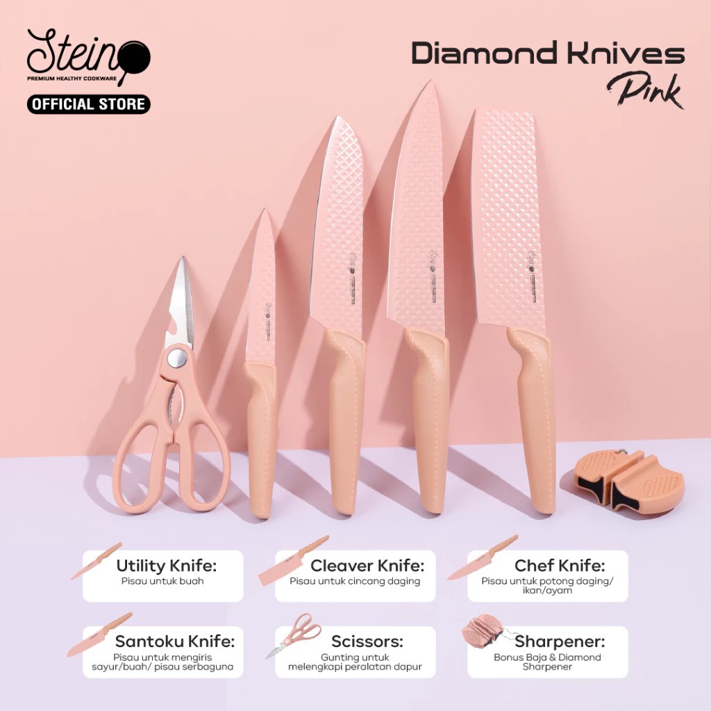 Stein Perkasa Internasional Stein Diamond Knife Set Pink 6 in 1