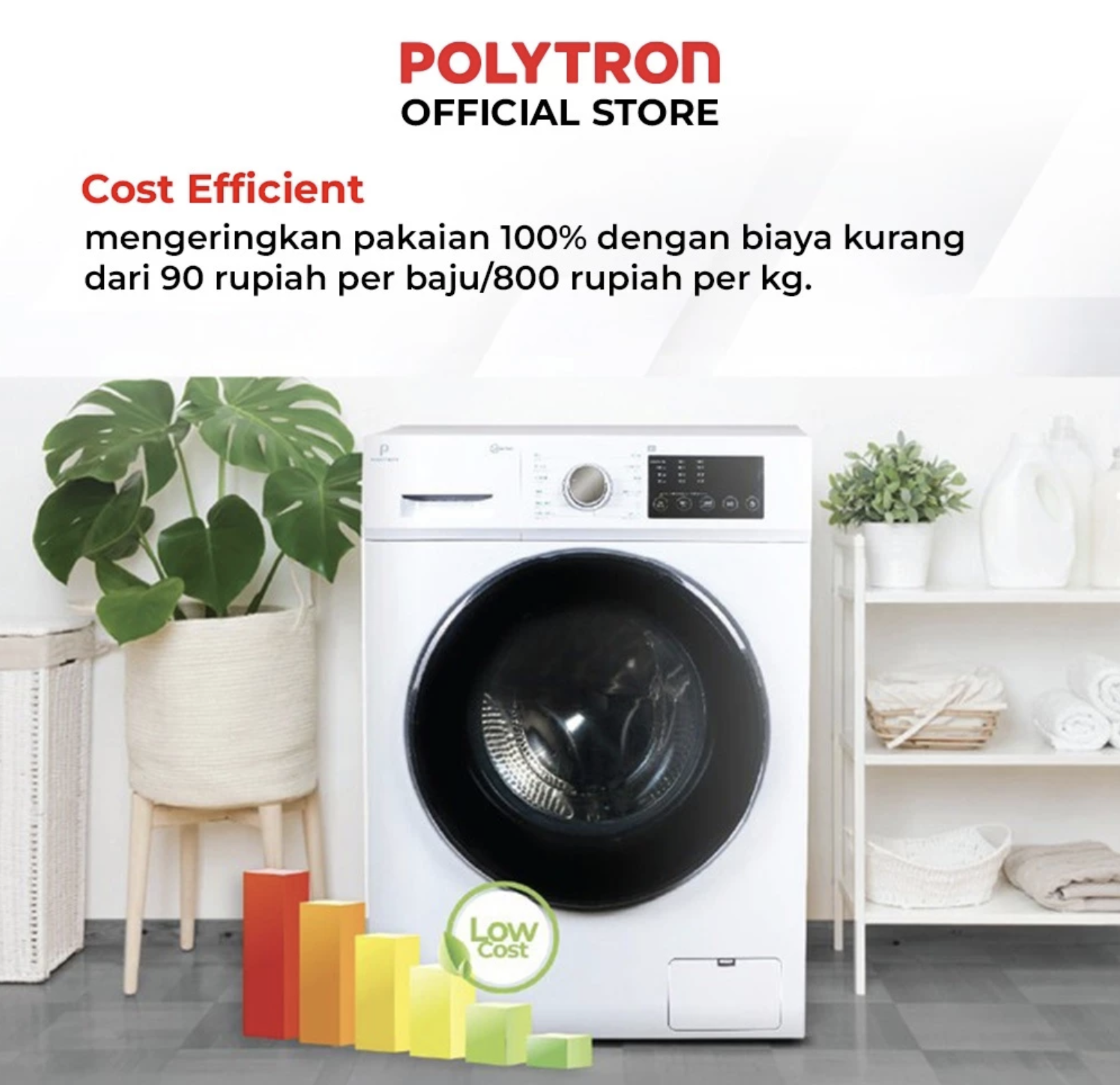 Hartono Istana Teknologi Polytron Mesin Cuci Front Loading Inverter Wonderwash Washer Dryer 11 kg PFL 1105H