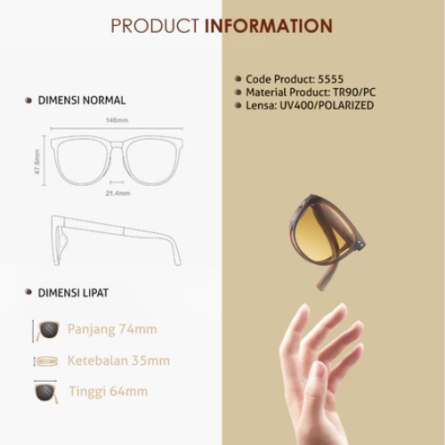  Colore.in Kacamata Hitam Lipat Sunglasses Foldable Anti UV Crystal Brown 199