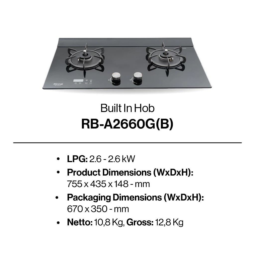 Rinnai Indonesia Rinnai Kompor Tanam Gas  RB-A2660G (B)