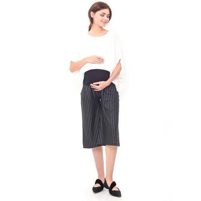 Mooimom Maternity Under The Bump Crepe Culottes In Stripe Black