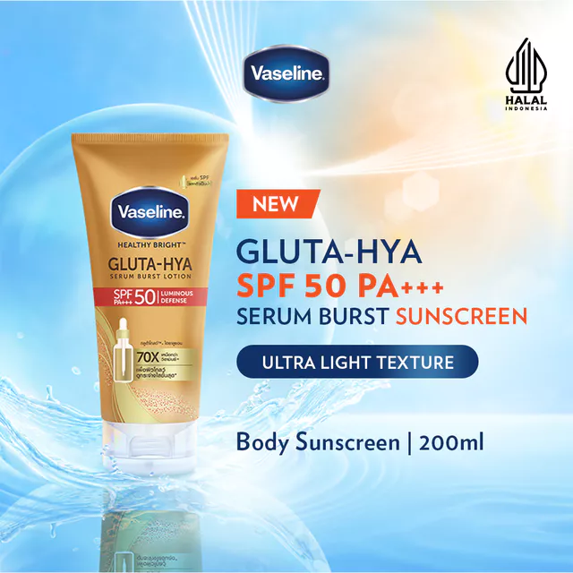 Unilever Indonesia Vaseline® Gluta-Hya Serum Burst Sunscreen SPF 50 PA+++