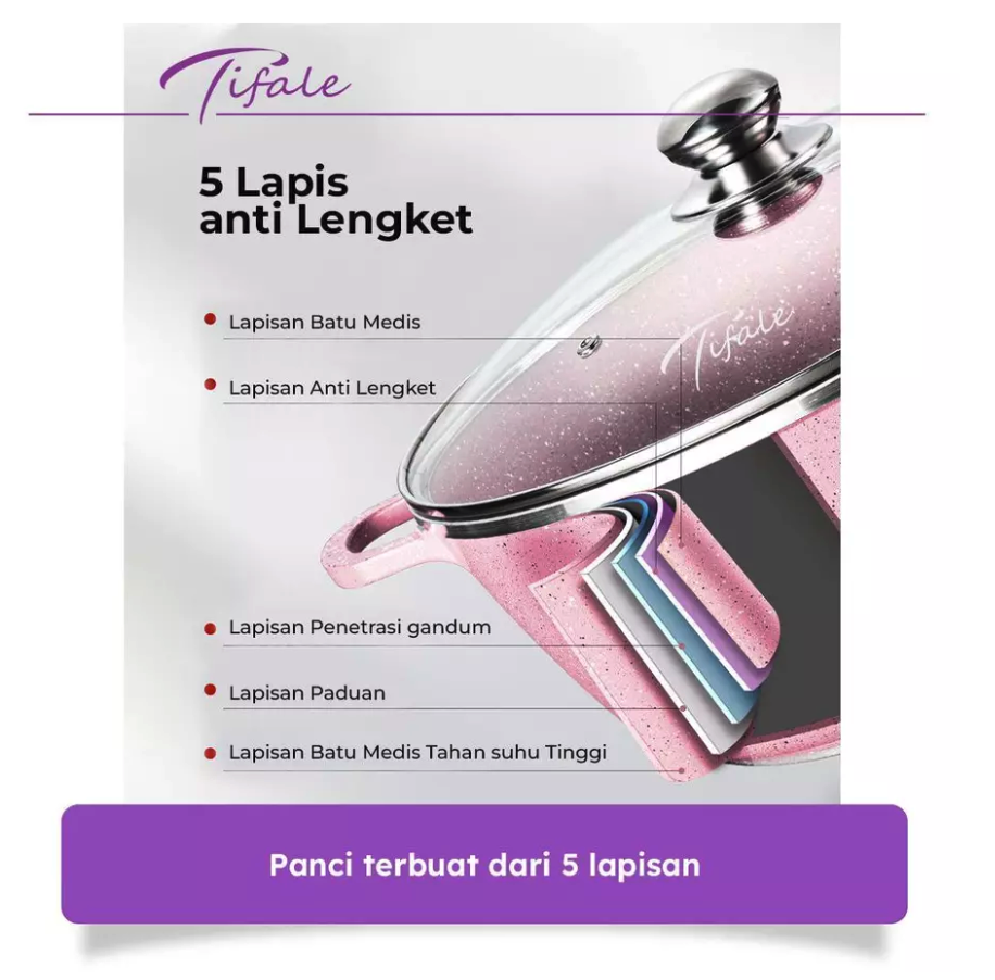  Tifale Granite DieCast Aluminium Non Stick Casserole Pot 24 cm