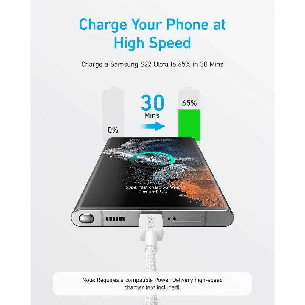 Anker Innovations Anker 322 PowerLine USB C to Lightning Cable 6ft/1.8m 60W A81B6