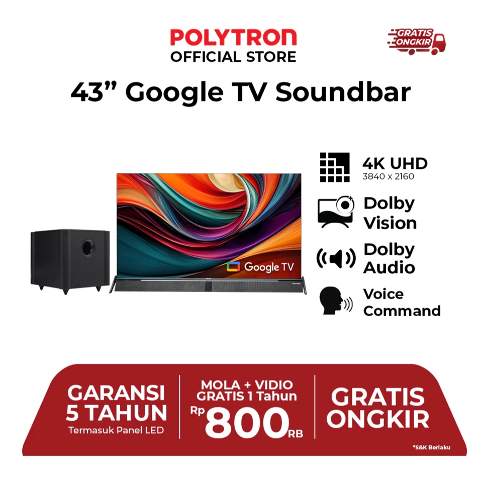 Hartono Istana Teknologi Polytron 43" Smart Google TV 4K UHD PLD 43BUG5058