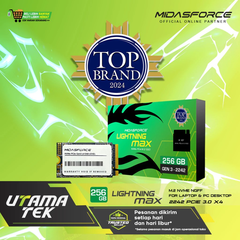 Midasforce Indonesia Midasforce SSD NVMe PCIe Gen 3 Lightning Max 2242